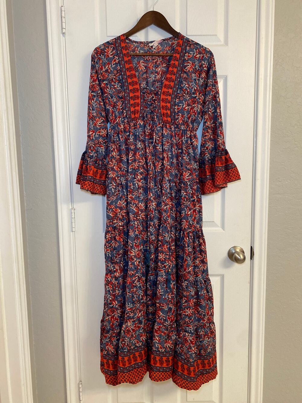 Boho Floral Maxi Dress in Navy and Red
